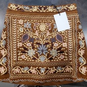 Embroidered Brown Mini Skirt